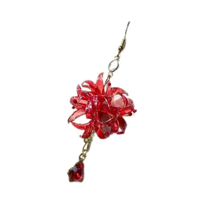 Red Spider Lily Manjushage women's earrings in red, gold, or red+gold resin floral design