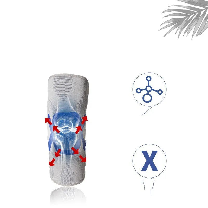 Men's silicone knee pads in black and blue, shown worn on the knee.