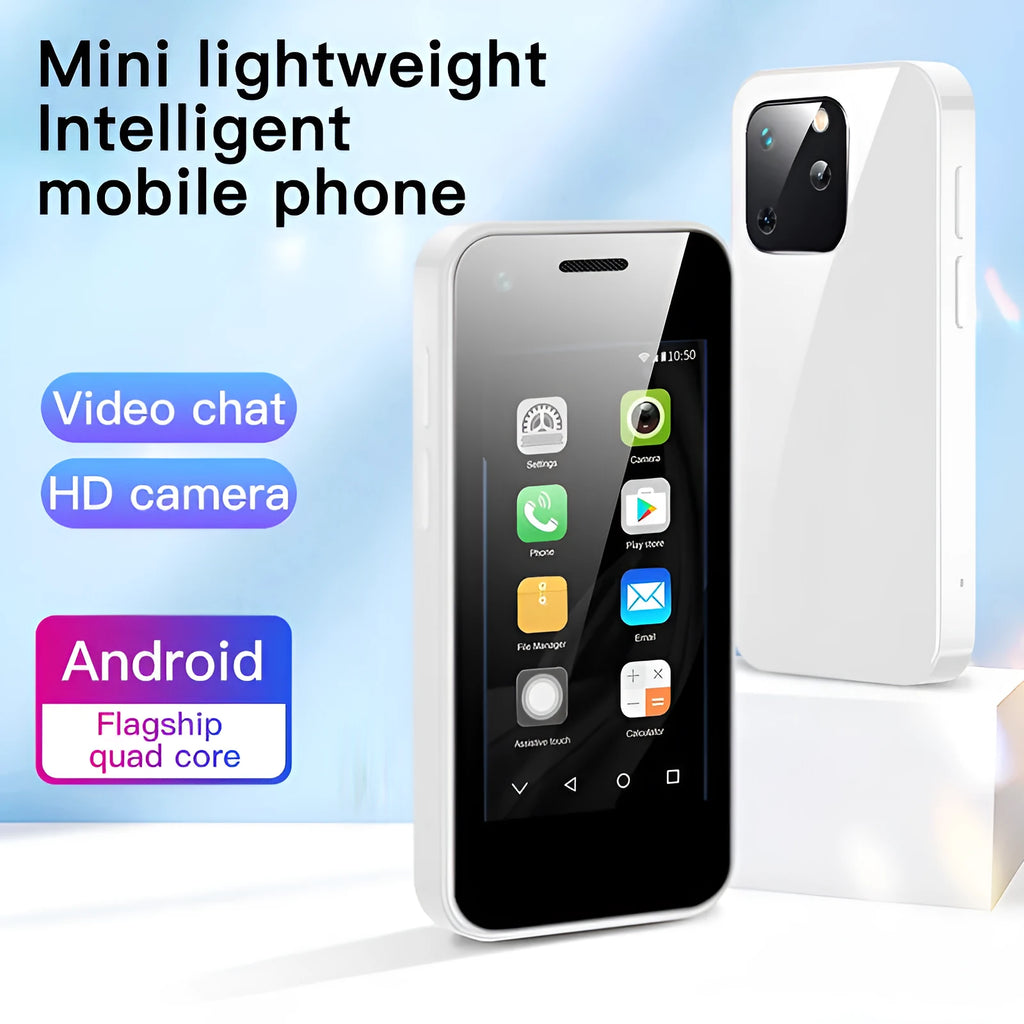 Compact mini Android smartphone with 2.5-inch screen shown in Phantom Night Black colour.