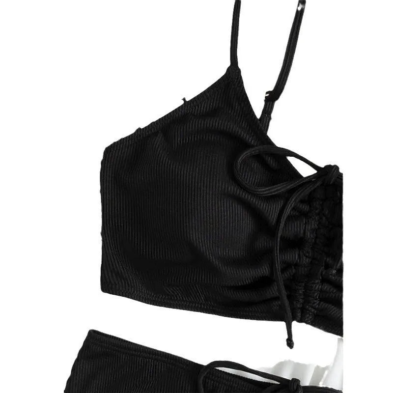 Black high-waisted women's bikini swimsuit with sling split design