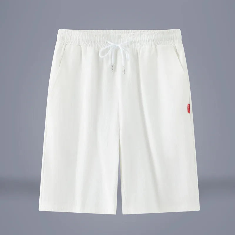 Cotton linen blend cropped pants in a solid colour with a drawstring waistband