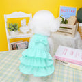 Small dog wearing princess dress with layered candy skirt in choice of rose red, yellow or green colours