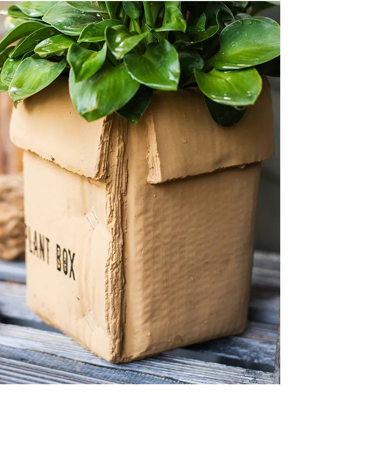 Cement brown paper box flowerpot with bottom drainage hole in Nordic style