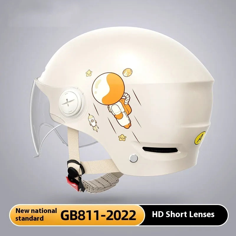 Electric motorcycle half helmet in khaki colour with HD glasses for summer commuting