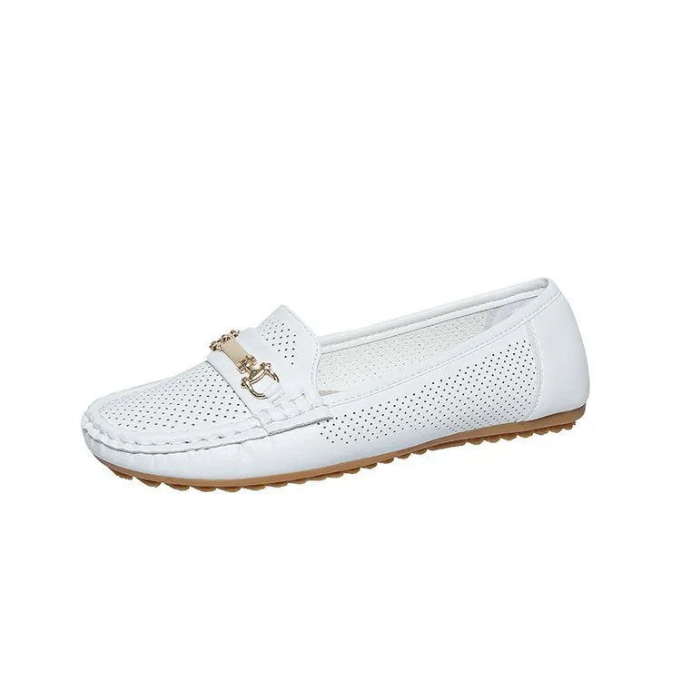 Women's plus size flat casual shoes in white, black or khaki with breathable artificial PU upper