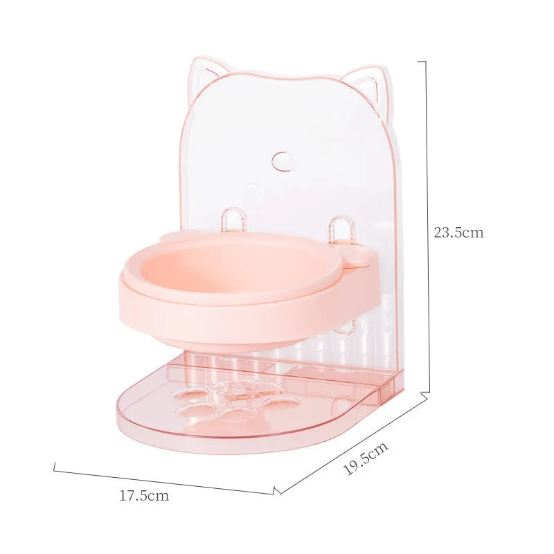 Grey cat feeding bowl with anti-spill design and removable cage, adjustable height.