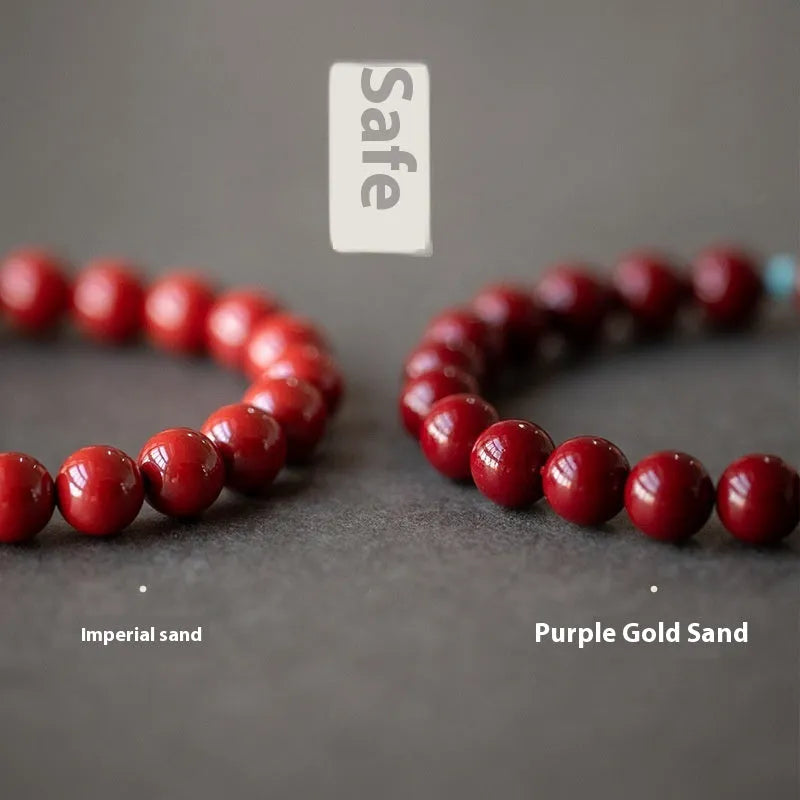 Purple Gold Sand Cinnabar and Hetian Jade unisex bracelet with geometric ellipse beads.