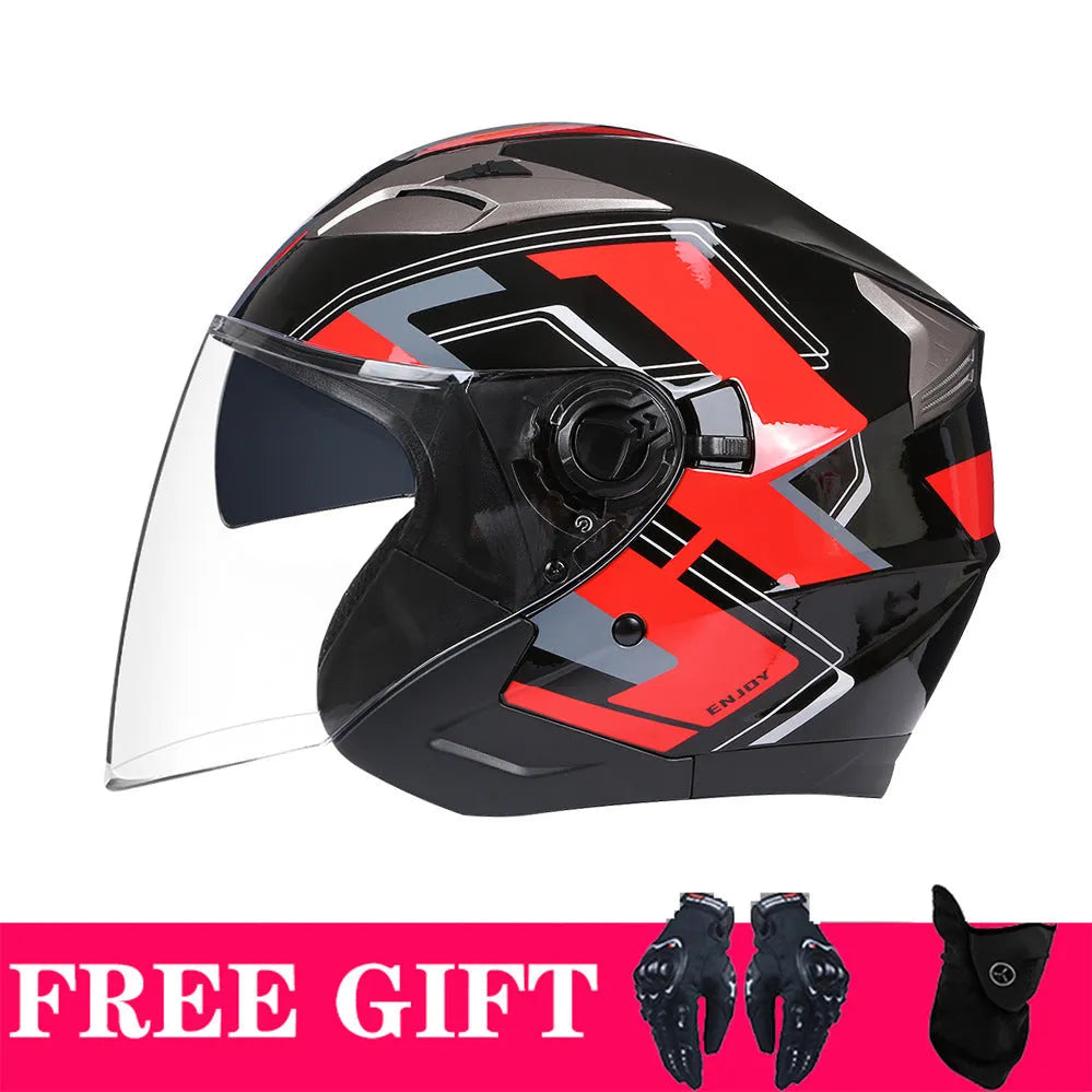 Double lens retro motorcycle helmet in matte black gold finish for electric motorcycle use with ABS shell