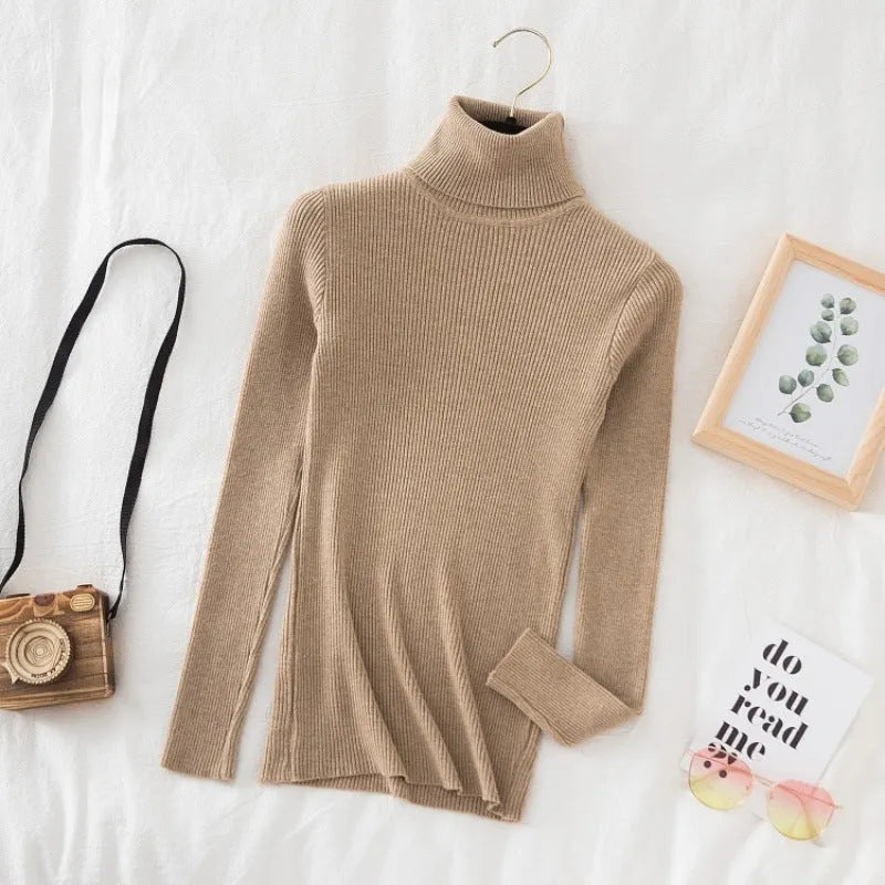 Turtleneck slimming sweater top pullover in black, slim fit, sizes S to XL