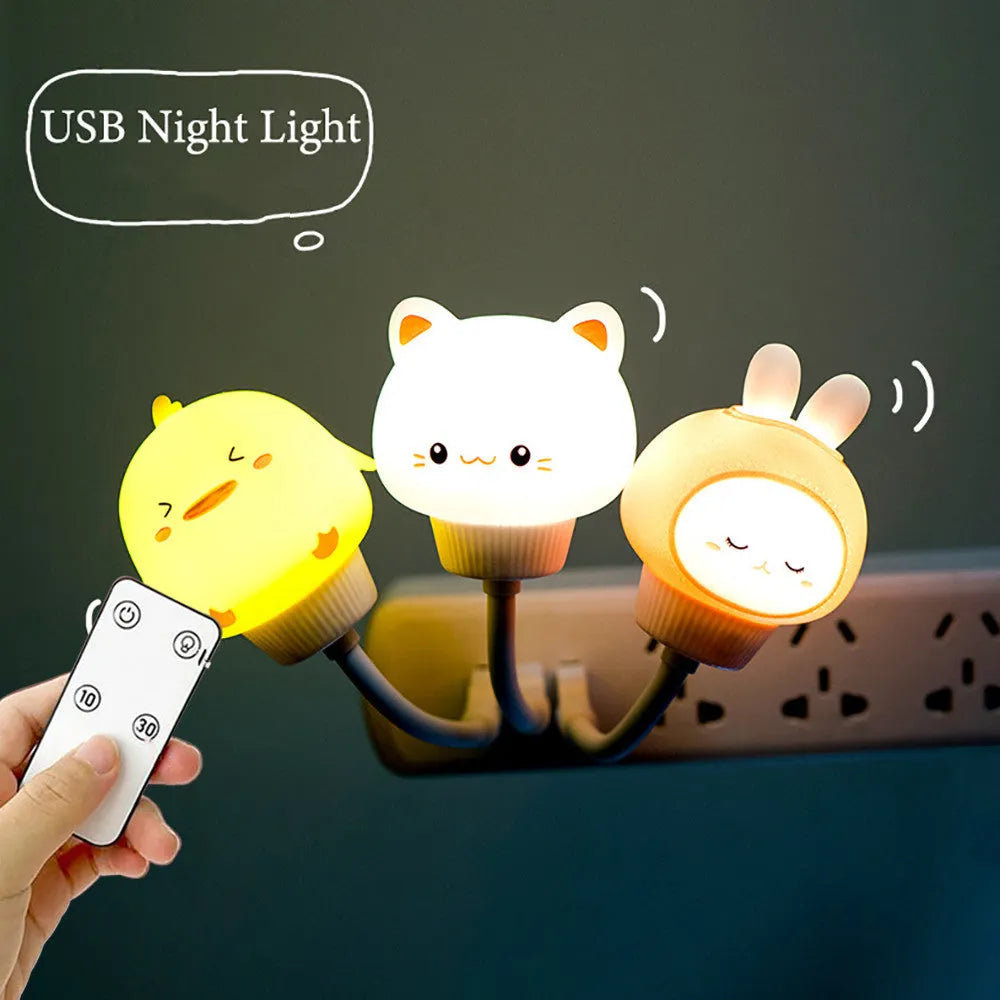 USB portable LED night light in cartoon bear, rabbit, duck or kitten design with remote control