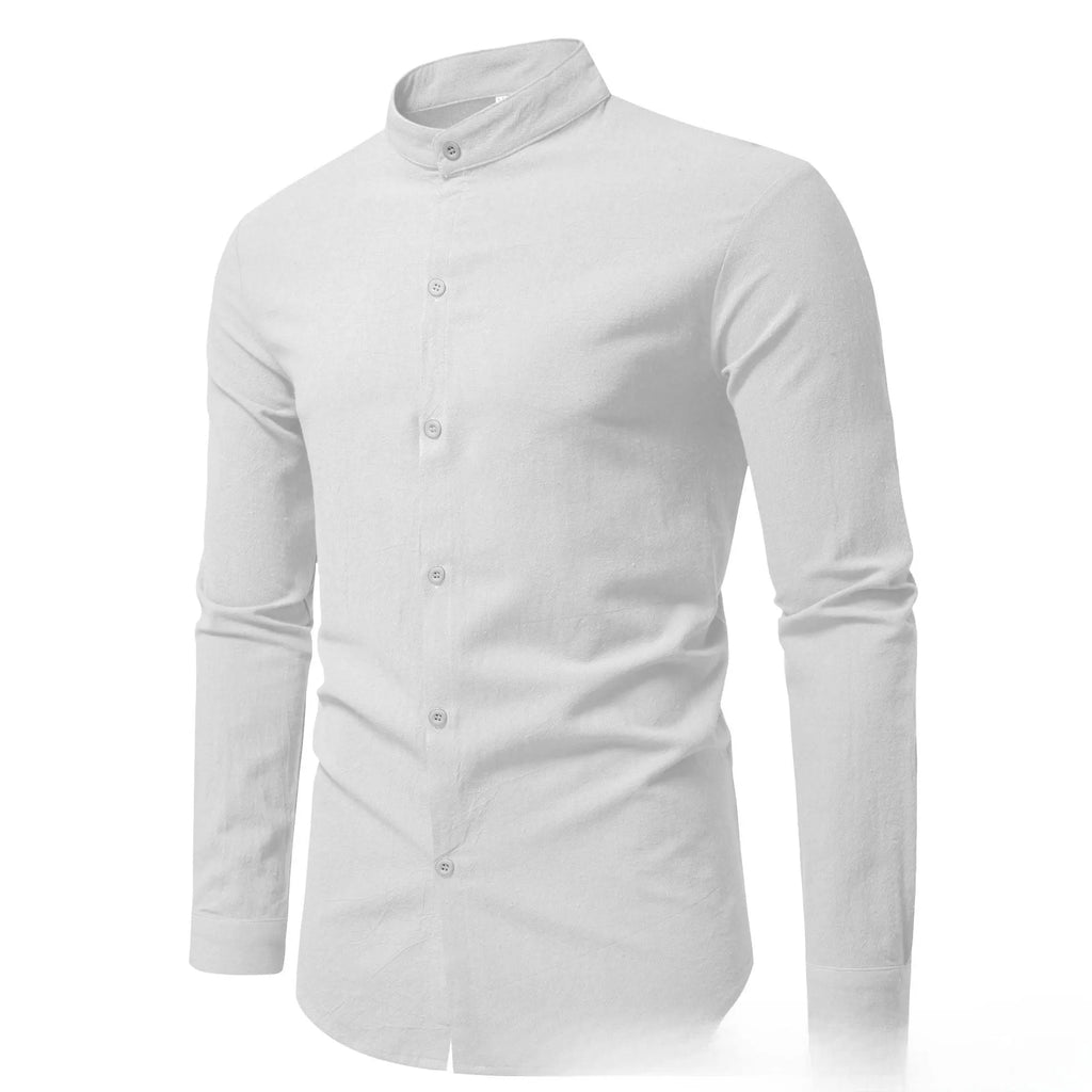 Men's solid colour stand-up collar polyester cardigan in slim fit, front view, available in multiple colours