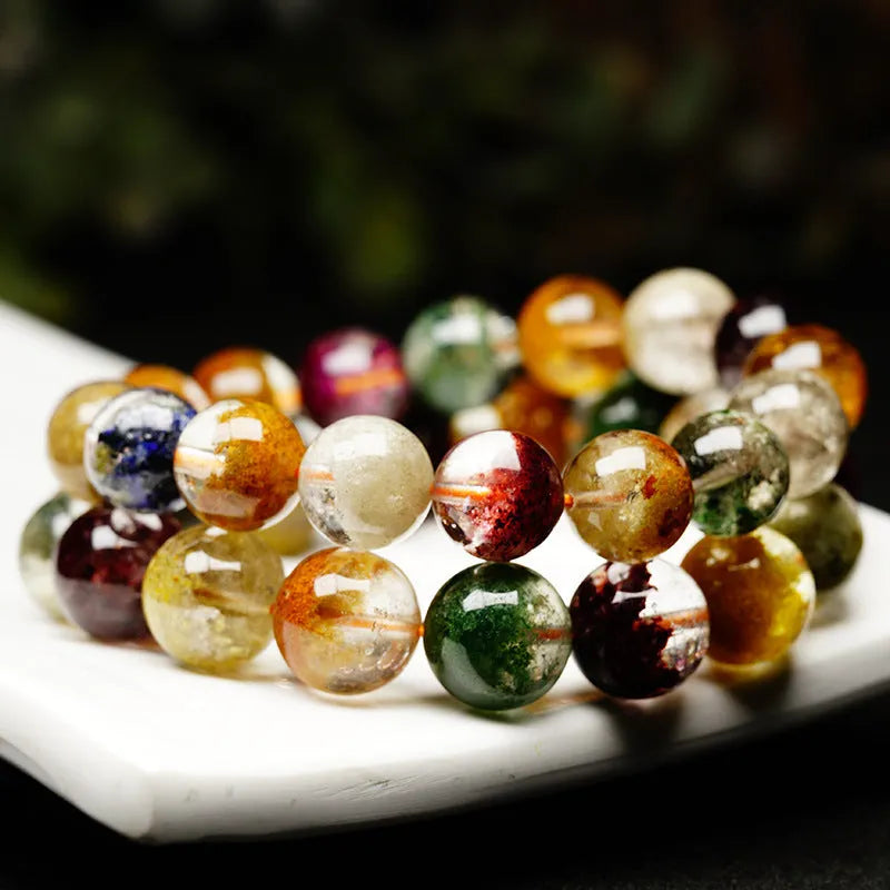 Colourful ghost cornucopia crystal bracelet with 10mm beads in retro ethnic style