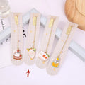 Jane Key Foodie Cute Pet Cat metal pendant bookmark in Strawberry Cake Cat design on a 3.8x18.3cm card.