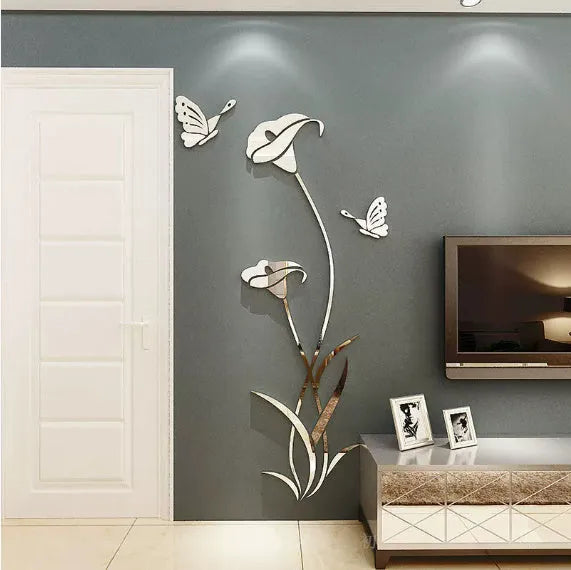 Lily 3D stereo acrylic wall sticker in pink and silver available in multiple sizes for home decoration