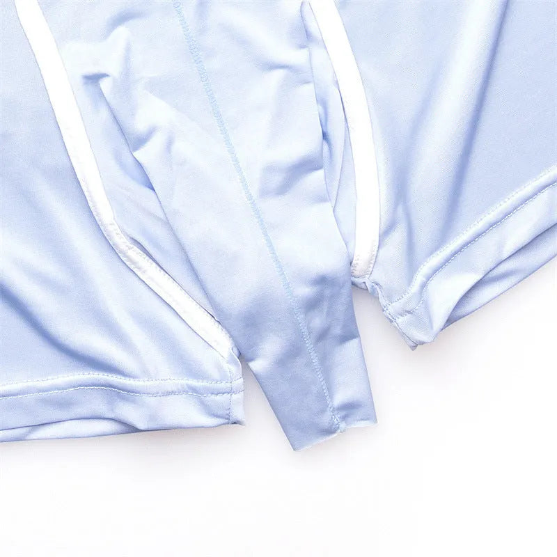 Men's solid colour ice silk boxers on a mid waist, showing one of the six available colours.
