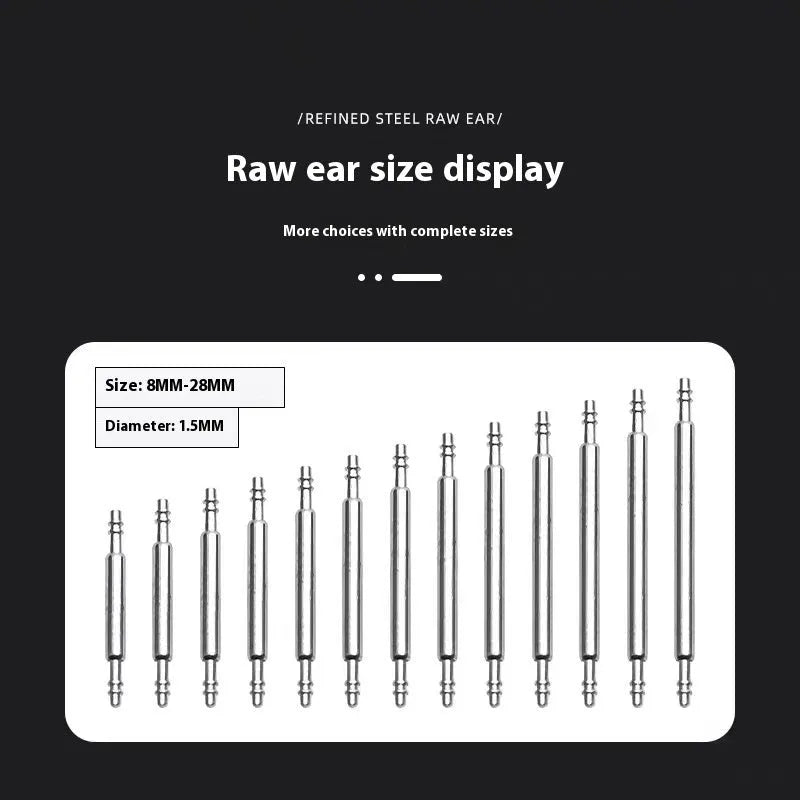 Watch auricular needle spring shaft repair part for bracelets, sizes 21mm to 26mm.