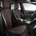 Tailored ultra thin leather car seat cover in breathable fur material on a car seat.