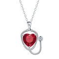Women's copper stethoscope necklace with Red Diamond electroplated finish, medical-inspired pendant design
