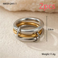 Stacked stainless steel ring set with 18K gold plating, exaggerated design for women.