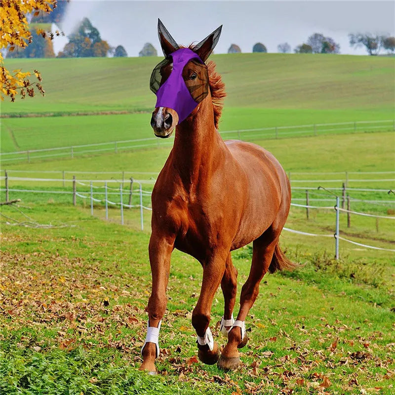 Lycra horse fly mask with ears in check pattern available in multiple colours for UV sun protection
