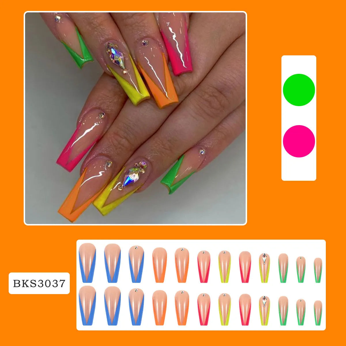 Detachable false nail tips with diamond colour French design and red cartoon love cross hearts.