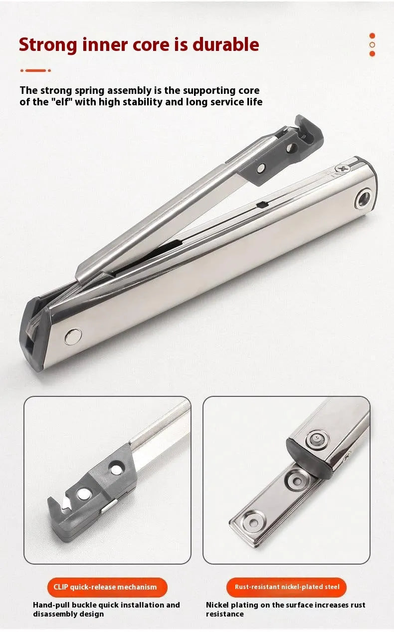 Cold rolled steel support rod with spring mechanism for tatami cabinet flap-up doors