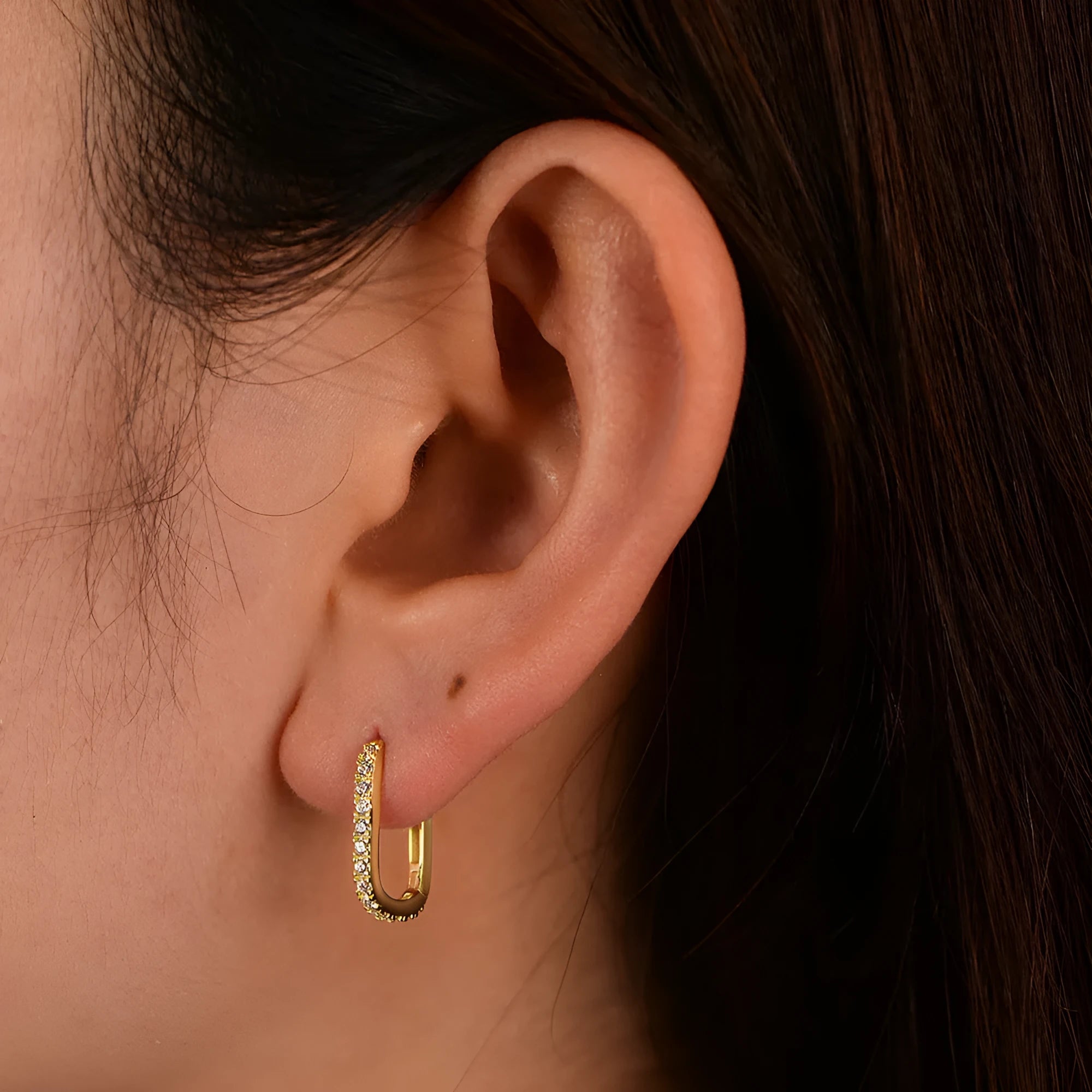 S925 sterling silver oval zircon ear clip earrings with geometric designs