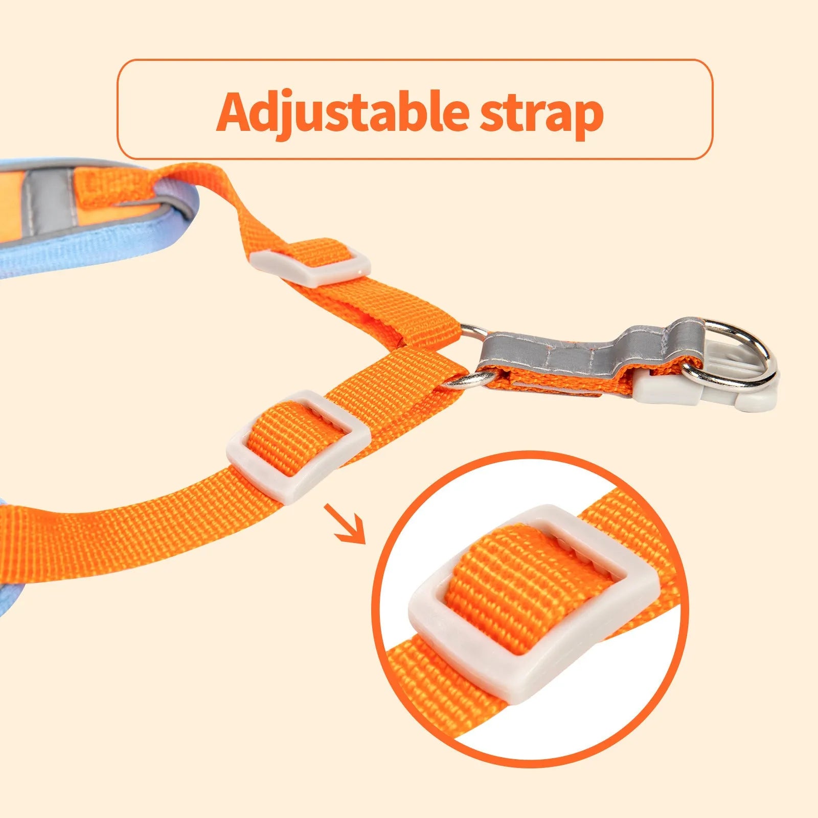 Adjustable dog chest strap harness with haulage rope in purple, shown on a model dog.