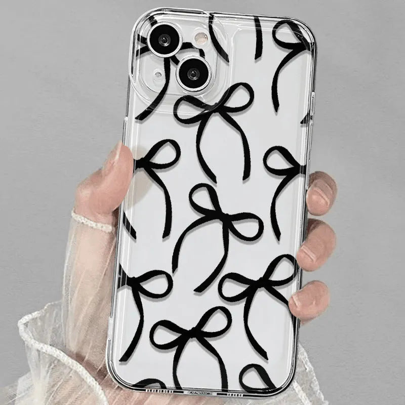 Black ribbon bow transparent TPU phone case for Apple iPhone 15 Pro Max