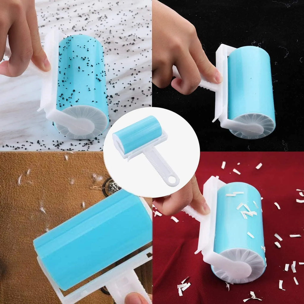 Washable reusable lint roller for pet hair removal in blue, green, pink or yellow