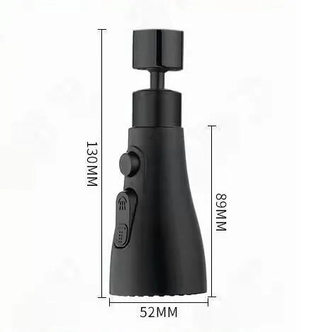 Silver universal kitchen faucet sprayer with rotating head shown on a sink tap.