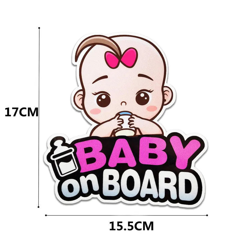 Baby On Board reflective car sticker set B033 with pink baby, angel, and feeding bottle designs