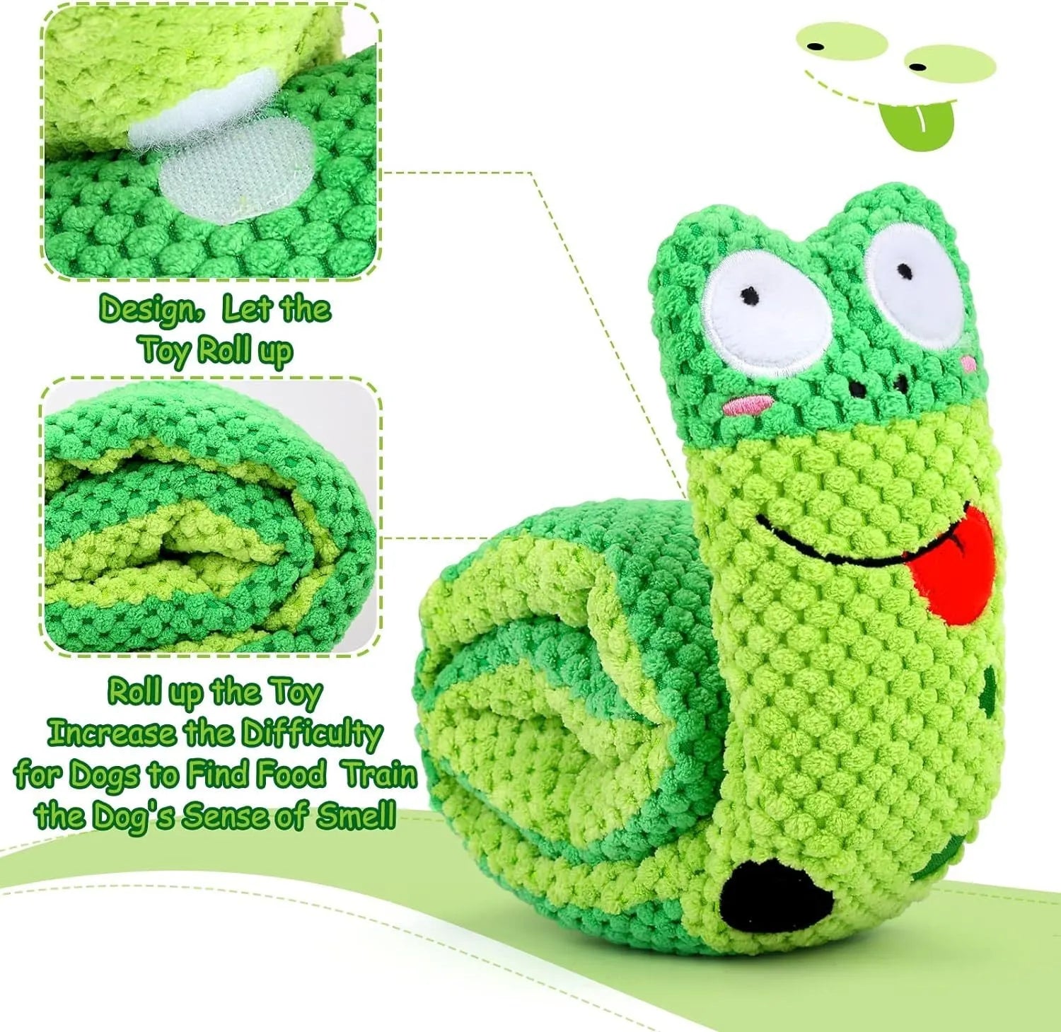Dog puzzle toy with squeakers and snuffle design for foraging training in frog snail snake options