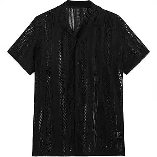 Men's short-sleeved button knitted shirt in cardigan style with jacquard texture