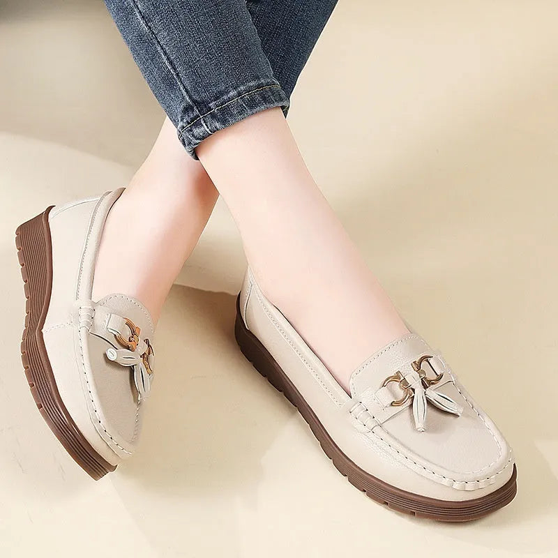 Women's plus-size suede moccasins flat loafers wedge heel non-slip beige gray pink