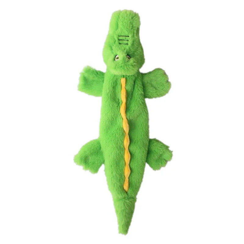 Green crocodile squeaky dog toy with no stuffing for aggressive chewers