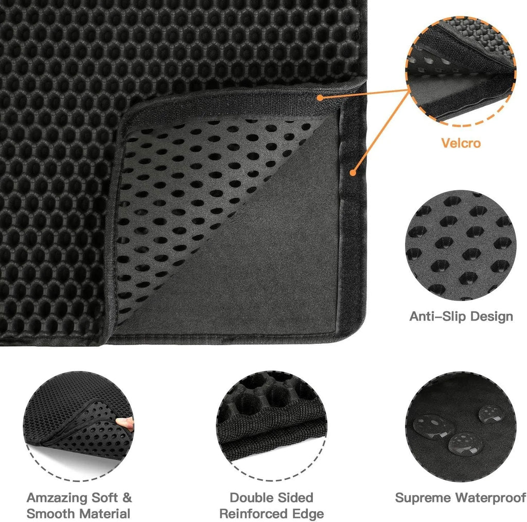 Cat litter trapping mat with honeycomb double layer design in black, waterproof and anti-slip