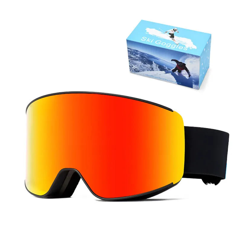 Spherical ski goggles with double-layer anti-fog lens, TPU frame, and PC lens in six colour options
