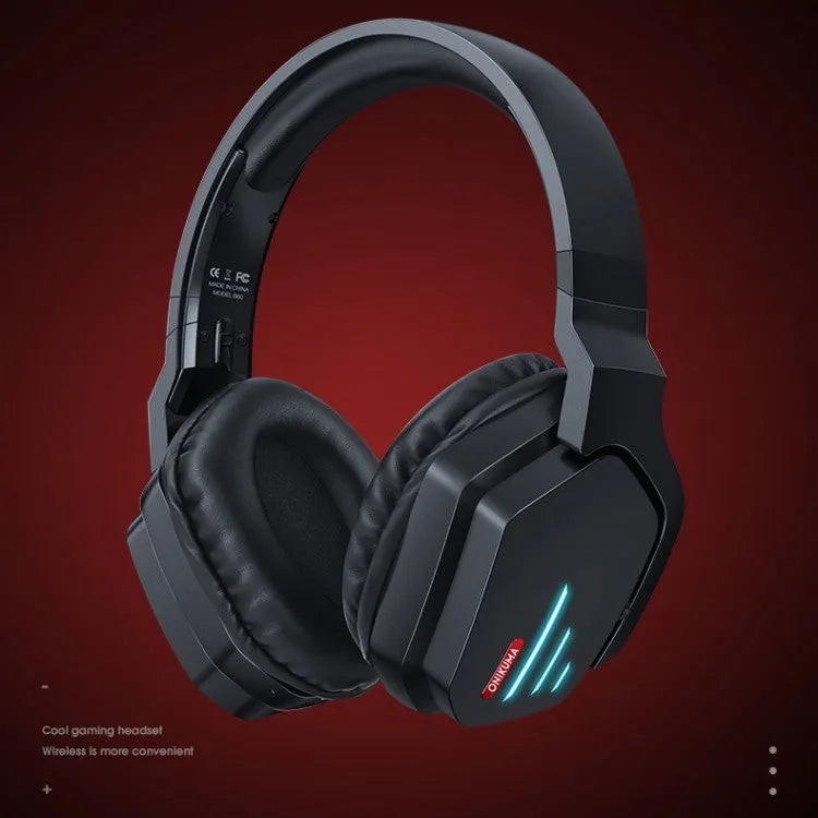 Luminous black wireless headphones with head-mounted design for gaming and music