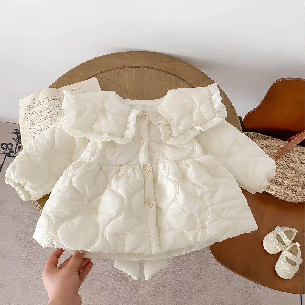 Girls cotton padded winter coat in light beige with thickening cotton filling for warmth