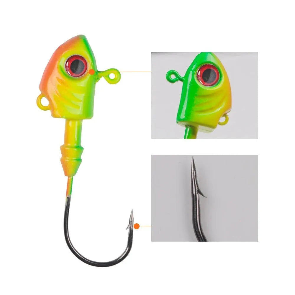 Beizheng Road yayu shaped lead head fishing lure in blue, sliver or yellow with weed guard