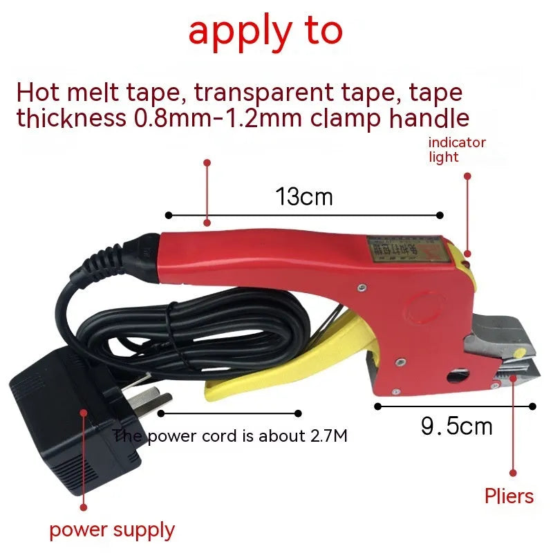 Electric hot melt packing machine suit with plastic steel tensioner and yellow packing tape for 25kg packages