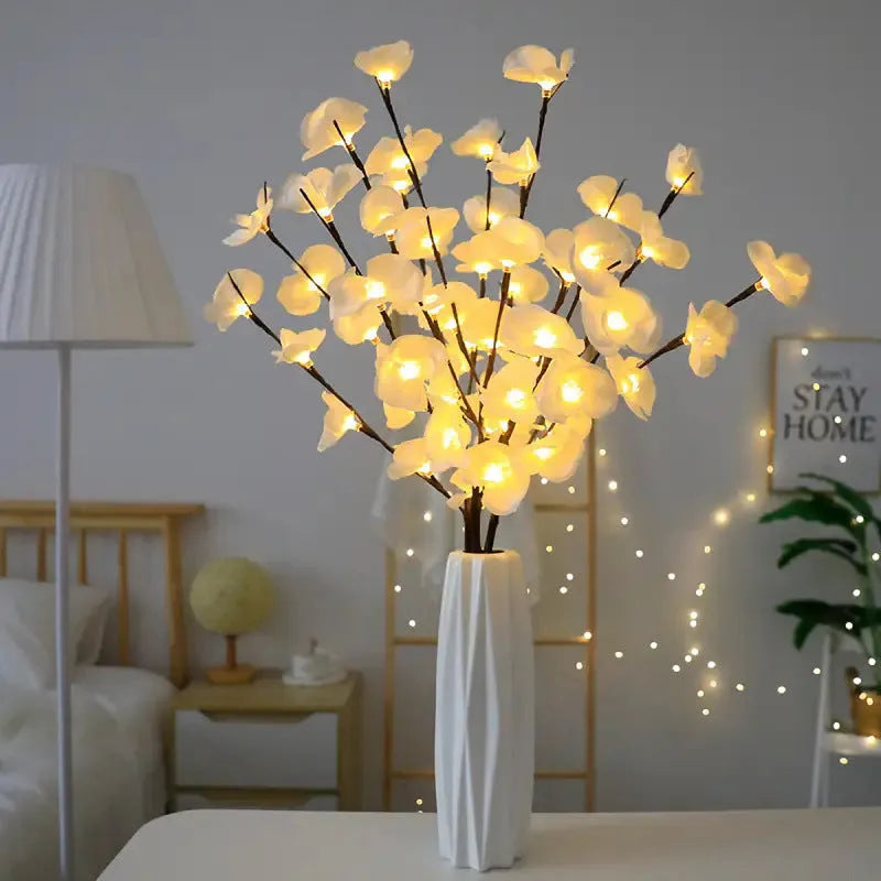 LED phalaenopsis branch decorative light with pink warm glow and fabric plastic construction