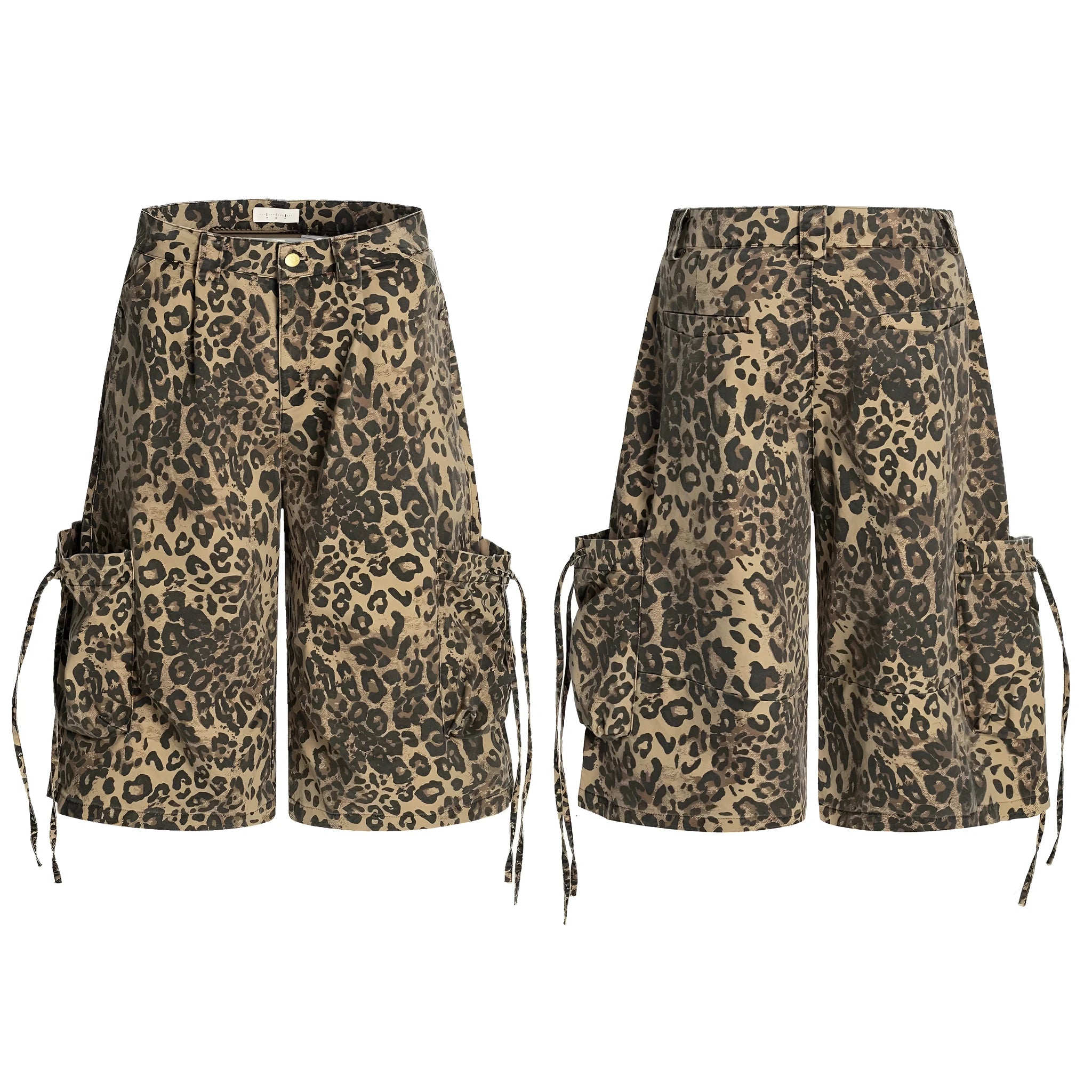 Leopard print high waist loose straight cropped pants on a hanger
