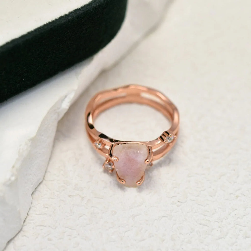 S925 sterling silver irregular triangle moonstone ring in geometric design with electroplated finish