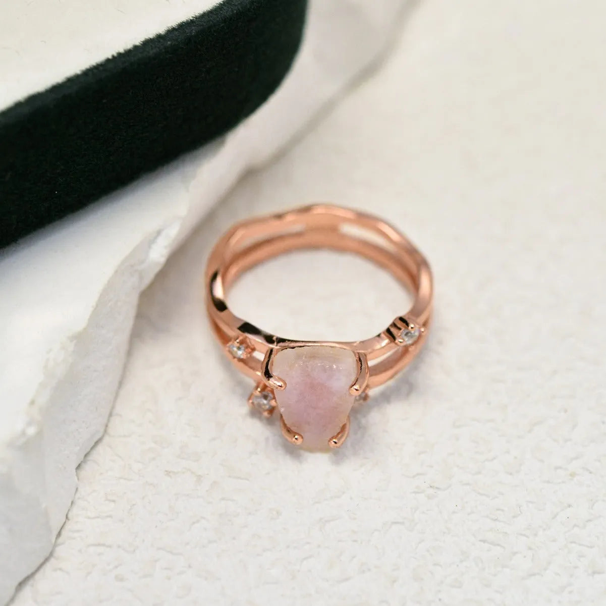 S925 sterling silver irregular triangle moonstone ring in geometric design with electroplated finish