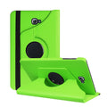 Rotating leather clamshell case for iPad 1 tablet in multiple colour options on a desk.