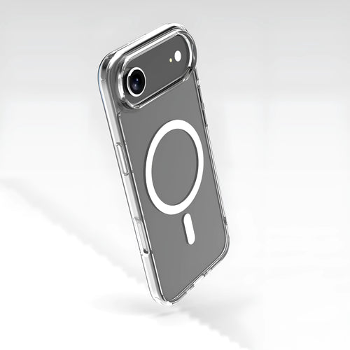 Transparent magnetic phone case for iPhone 17 models showing shockproof design