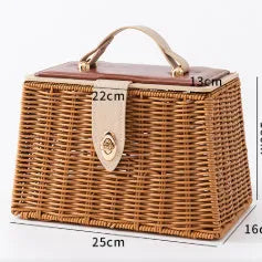 Hand-woven rattan and bamboo gift box with natural weave texture, available in small or large size