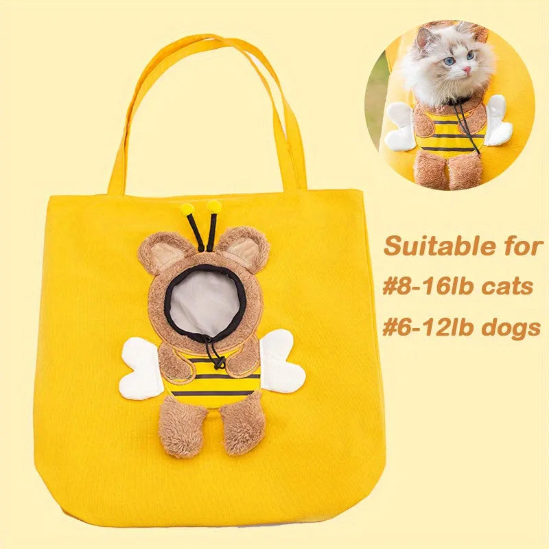 Little Bee Design canvas pet carrier bag with adjustable head opening and safety zippers